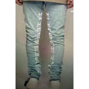 Pheelings Light Blue Distressed Cotton Blend Jeans With Embroidered Lettering